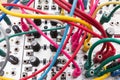 Analog synthesizer - cables connecting modular synth Royalty Free Stock Photo