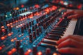 Analog Synthesizer Close-up. Music Equipment with Knobs, Keys, and Sound Panel. Royalty Free Stock Photo