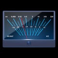 Analog VU meter with peak LED. Decibel power level. A volume unit - VU meter left and right. Device displaying a