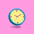 Analog wall clock isolated on pastel pink background. concept of time. minimal design for banner, flyer, poster, web site. 3d