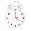 Analog white alarm clock showing four o`clock isolated on white background Royalty Free Stock Photo