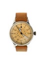 Analog wrist watch with brown dial and leather bracelet