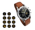 Analog wristwatch with digital touch screen, brown leather wristband