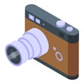Analogue camera icon isometric vector. Retro device