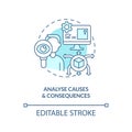 Analyse causes and consequences turquoise concept icon