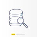 analysis concept doodle gradient fill line icon with magnifier and data server. Statistics science technology, digital marketing