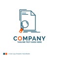 Analysis, document, file, find, page Logo Design. Blue and Orang