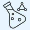 Analysis flask line icon. Test tube with analyze germs or bacteria outline style pictogram on white background. Covid-19