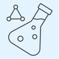 Analysis flask thin line icon. Test tube with analyze germs or bacteria outline style pictogram on white background