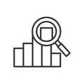 Analysis, in line design. Analysis, data, research, evaluation, assessment, insights, interpretation on white background