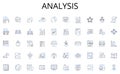 Analysis line icons collection. Collaboration, Diversity, Comradery, Productivity, Laughter, Competition, Communication Royalty Free Stock Photo