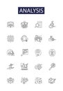 Analysis line vector icons and signs. Assaying, Examine, Inspect, Investigate, Observe, Study, Analyzing, Appraise Royalty Free Stock Photo