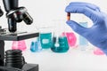 Analysis of medicaments in laboratory. Medical Research and diseases Science Royalty Free Stock Photo