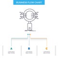 Analysis, Search, information, research, Security Business Flow Chart Design with 3 Steps. Line Icon For Presentation Background Royalty Free Stock Photo