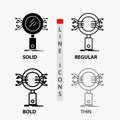 Analysis, Search, information, research, Security Icon in Thin, Regular, Bold Line and Glyph Style. Vector illustration Royalty Free Stock Photo