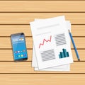 Analysis of statistical data and smartphone. Research optimization financial infographic, business analytics illustration