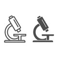 Analysis under microscope line and solid icon, Medical tests concept, laboratory equipment sign on white background