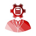 Analyst With Gear Hed And Calculator Inside Icon