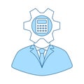 Analyst With Gear Hed And Calculator Inside Icon