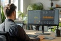 Analyst Reviews Data Charts, Graphs, and Key Metrics on Computer Screen, Examining Business Performance Indicators