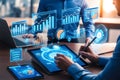 An analyst uses a computer and dashboard for data business analysis and data management system, customers database