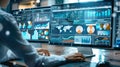analyst uses a computer and dashboard for data business analysis and Data Management System