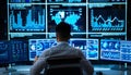 analyst uses a computer and dashboard for data business analysis and Data Management System