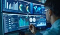 analyst uses a computer and dashboard for data business analysis and Data Management System