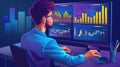 An analyst uses a computer and dashboard for data business analysis and Data Management System, Customers database