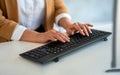 Analyst working with business analytics and data management system on computer. Business, finance Royalty Free Stock Photo
