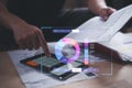 Analyst working with Business Analytics and Data Management System on computer, make a report with KPI and metrics Royalty Free Stock Photo