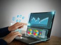 Analyst working with Business Analytics and Data Management System on computer, making report with KPI and metrics connected to Royalty Free Stock Photo