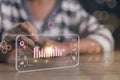 Analyst working with Business Analytics and Data Management System on computer to make report with KPI and metrics connected to Royalty Free Stock Photo