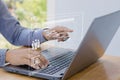 Analyst working with computer in Business Analytics and Data Management System to make report with KPI and metrics connected Royalty Free Stock Photo