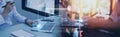 Analyst working with computer in Business Analytics and Data Management System to make report with KPI and metrics connected to Royalty Free Stock Photo