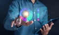 Analyst working with computer in Business Analytics and Data Management System to make report with KPI and metrics connected to Royalty Free Stock Photo