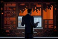 Analyst working with computer in Business Analytics and Data Management System to make report with KPI and metrics connected to Royalty Free Stock Photo