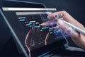Analyst working with computer in Business Analytics and Data Management System to make report with KPI and metrics connected to Royalty Free Stock Photo