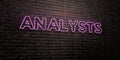 ANALYSTS -Realistic Neon Sign on Brick Wall background - 3D rendered royalty free stock image