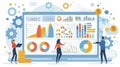 Analytic data is analyzed on a dashboard with graphs and charts. Modern illustration of business analysis with employees Royalty Free Stock Photo