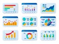 Analytic financial infographics 3d icons. Display screen graphic, finance, banking and account. Graphs growth, financial