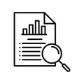 Analytic icon with chart document and magnifying glass Royalty Free Stock Photo