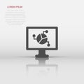 Analytic monitor icon in flat style. Diagram vector illustration on white isolated background. Statistic business concept