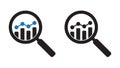 Analytic vector icon. Magnifying glass with bar chart. Business analysis icon. Marketing research symbol.