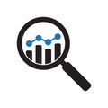 Analytic vector icon. Magnifying glass with bar chart. Business analysis icon. Marketing research symbol.