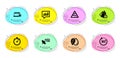 Analytical chat, Quick tips and Time management icons set. 360 degrees, Mineral oil and Pyramid chart signs. Vector