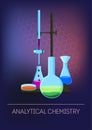 Analytical chemistry concept with laboratory glassware with reagents.