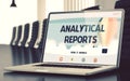 Analytical Reports on Laptop in Meeting Room. 3D.