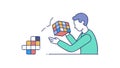 Analytical Rubik\'s Cube Solver: Cognitive Skill, vector design Generative AI Royalty Free Stock Photo