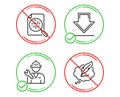 Analytics chart, Downloading and Repairman icons set. Copyright chat sign. Vector